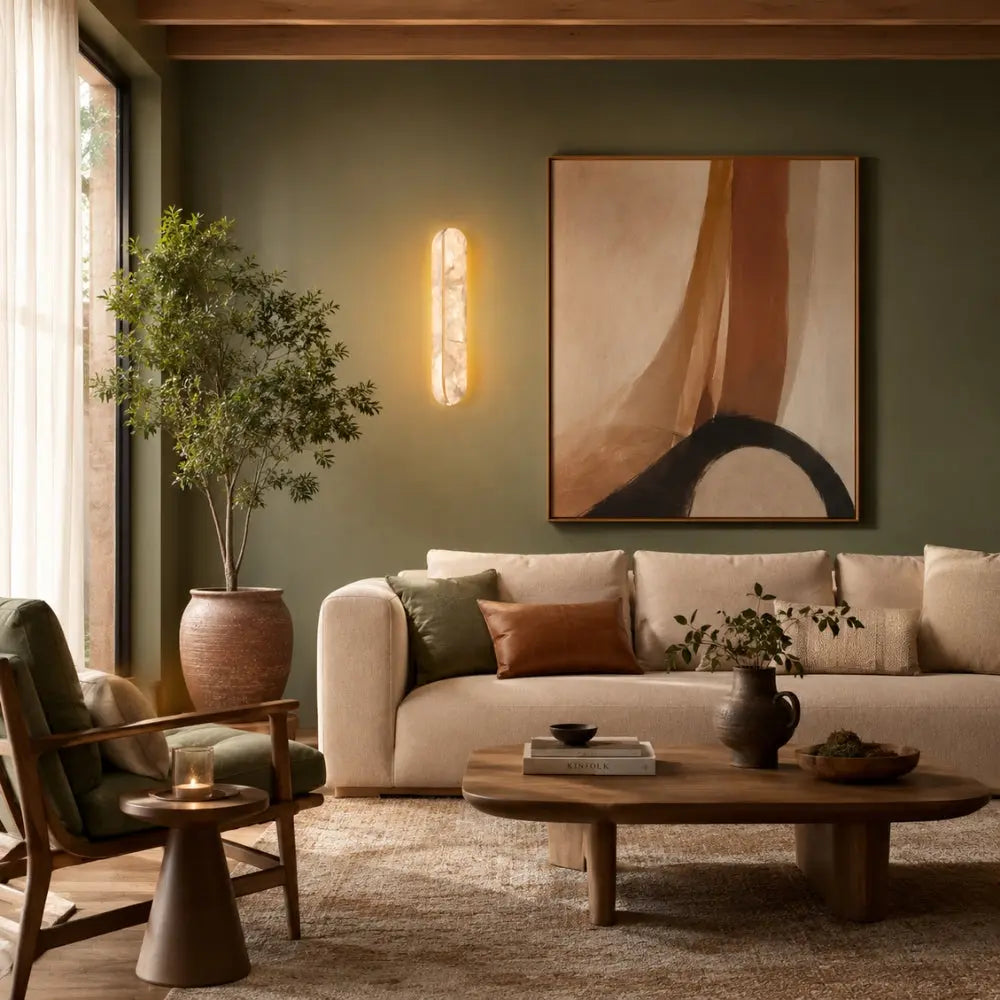 Welna wall light, vertical marble-effect column | Wickleigh