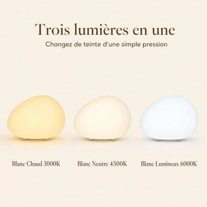 The three light temperatures of the Edlen pebble lamp, warm white, neutral and bright white | Wickleigh