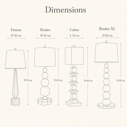 Dimensions of the four Malna crystal lamp silhouettes | Wickleigh