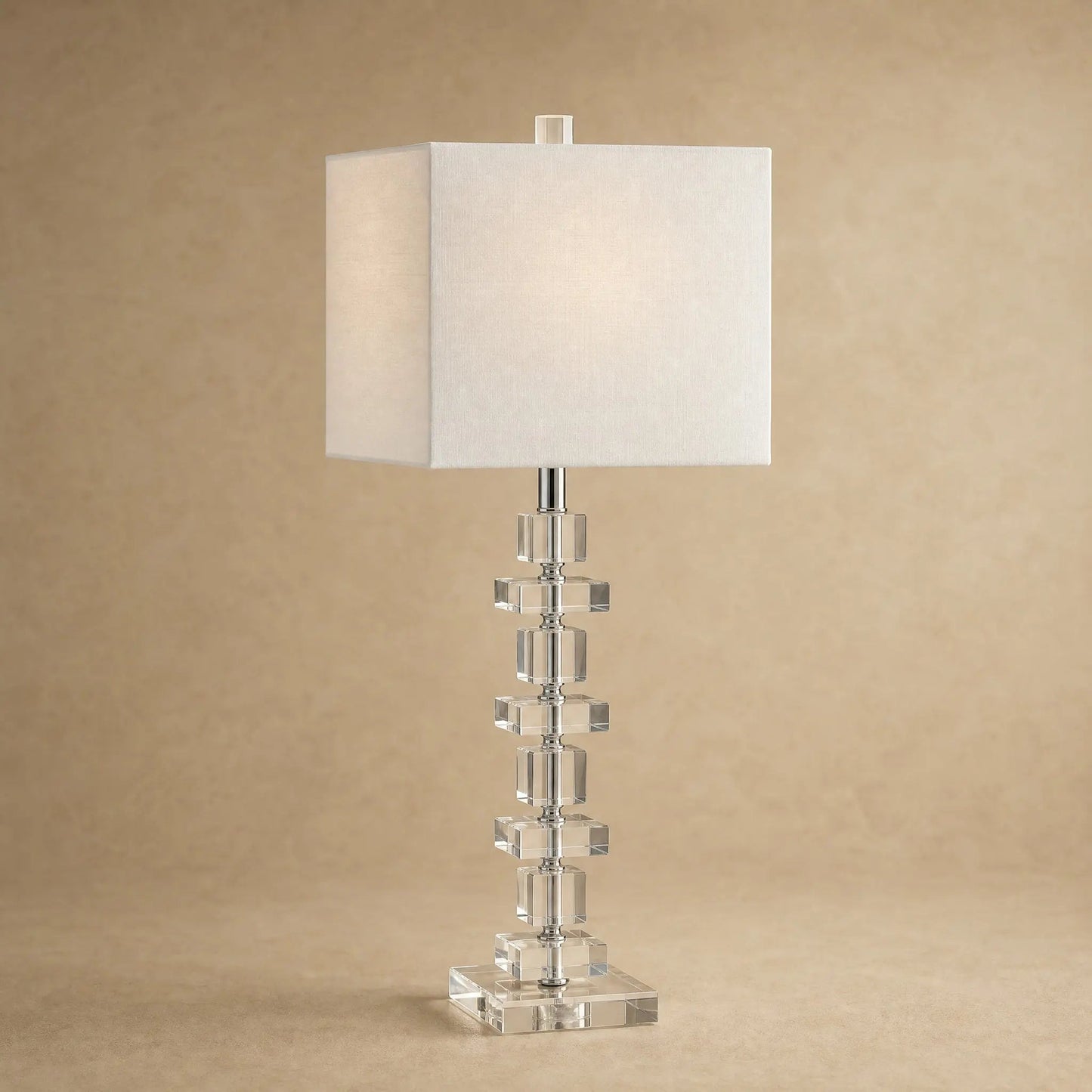 Malna crystal bedside lamp, cube column with square shade | Wickleigh