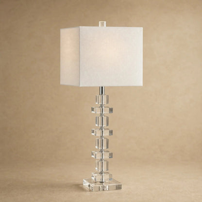 Malna crystal bedside lamp, cube column with square shade | Wickleigh