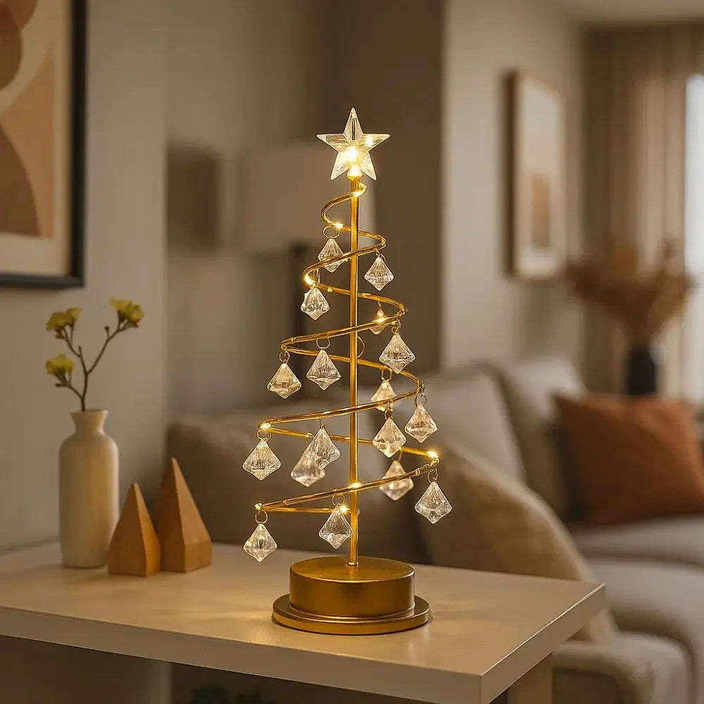 Islen table lamp, golden Christmas tree design, packshot | Wickleigh