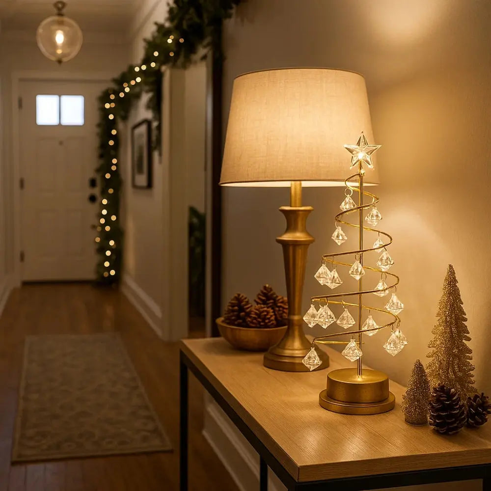 Islen table lamp, golden Christmas tree design, packshot | Wickleigh