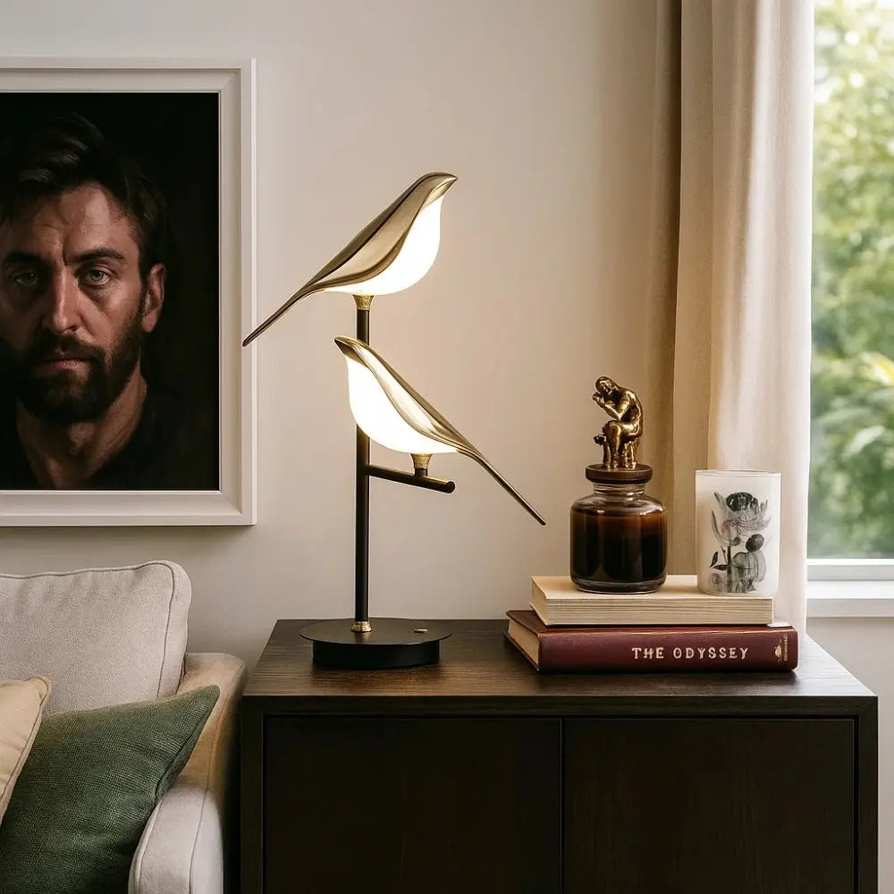 Erlin sculptural gold bird desk lamp | Wickleigh