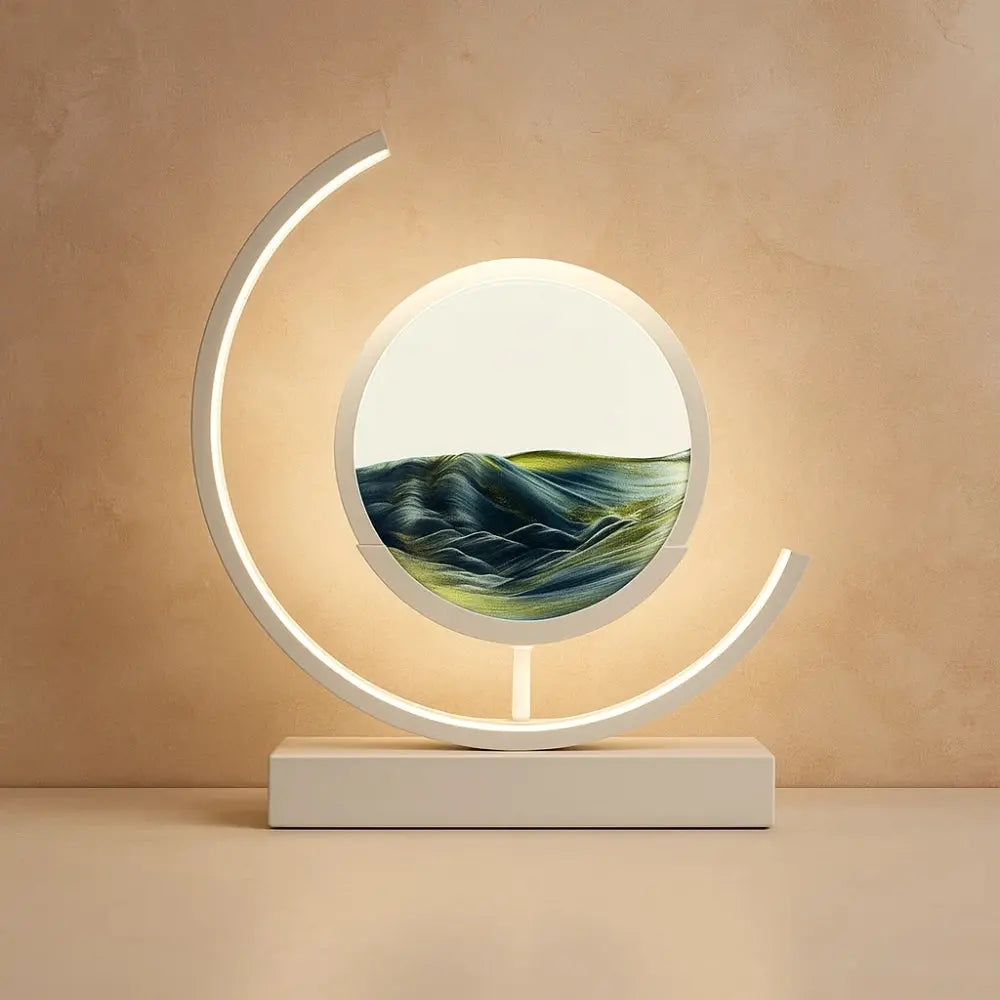Rilva moving sand art desk lamp, white frame with black sand | Wickleigh