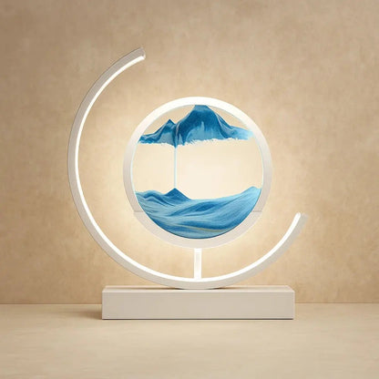 Rilva moving sand art desk lamp, white frame with blue sand | Wickleigh