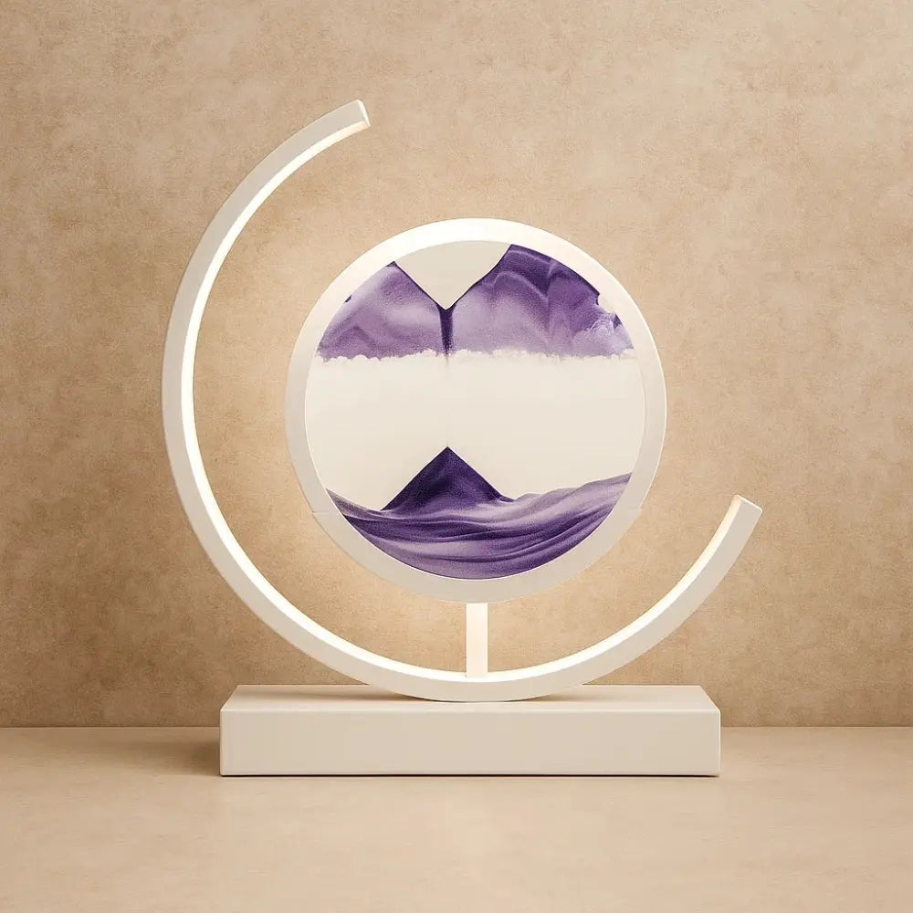 Rilva moving sand art desk lamp, white frame with purple sand | Wickleigh
