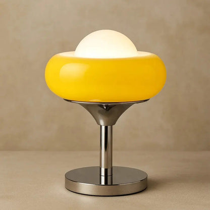 Vigen vintage table lamp, coloured glass ring and frosted globe, packshot | Wickleigh