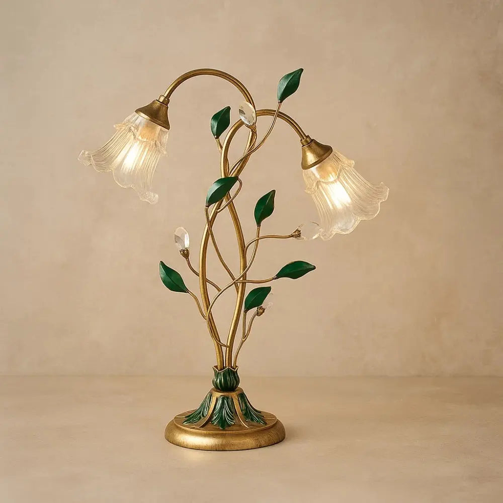 Orron table lamp, golden crystal flower bouquet | Wickleigh