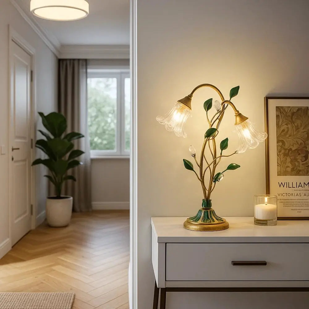 Orron table lamp, golden crystal flower bouquet | Wickleigh
