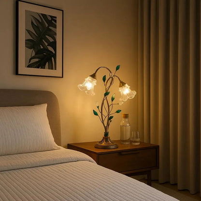 Orron table lamp, golden crystal flower bouquet | Wickleigh