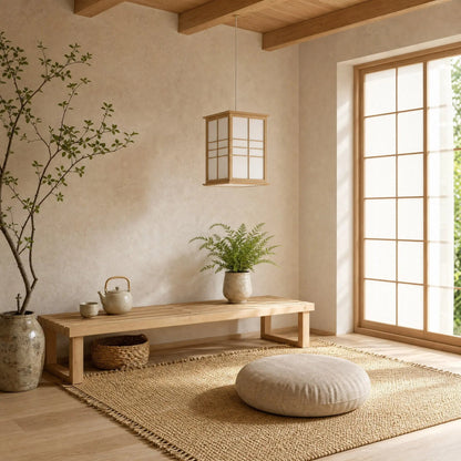 Norla Japanese pendant light in a Japandi meditation corner bathed in natural light | Wickleigh