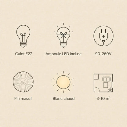 Norla Japanese pendant light features: E27 fitting, LED bulb included, solid pine, warm white light | Wickleigh