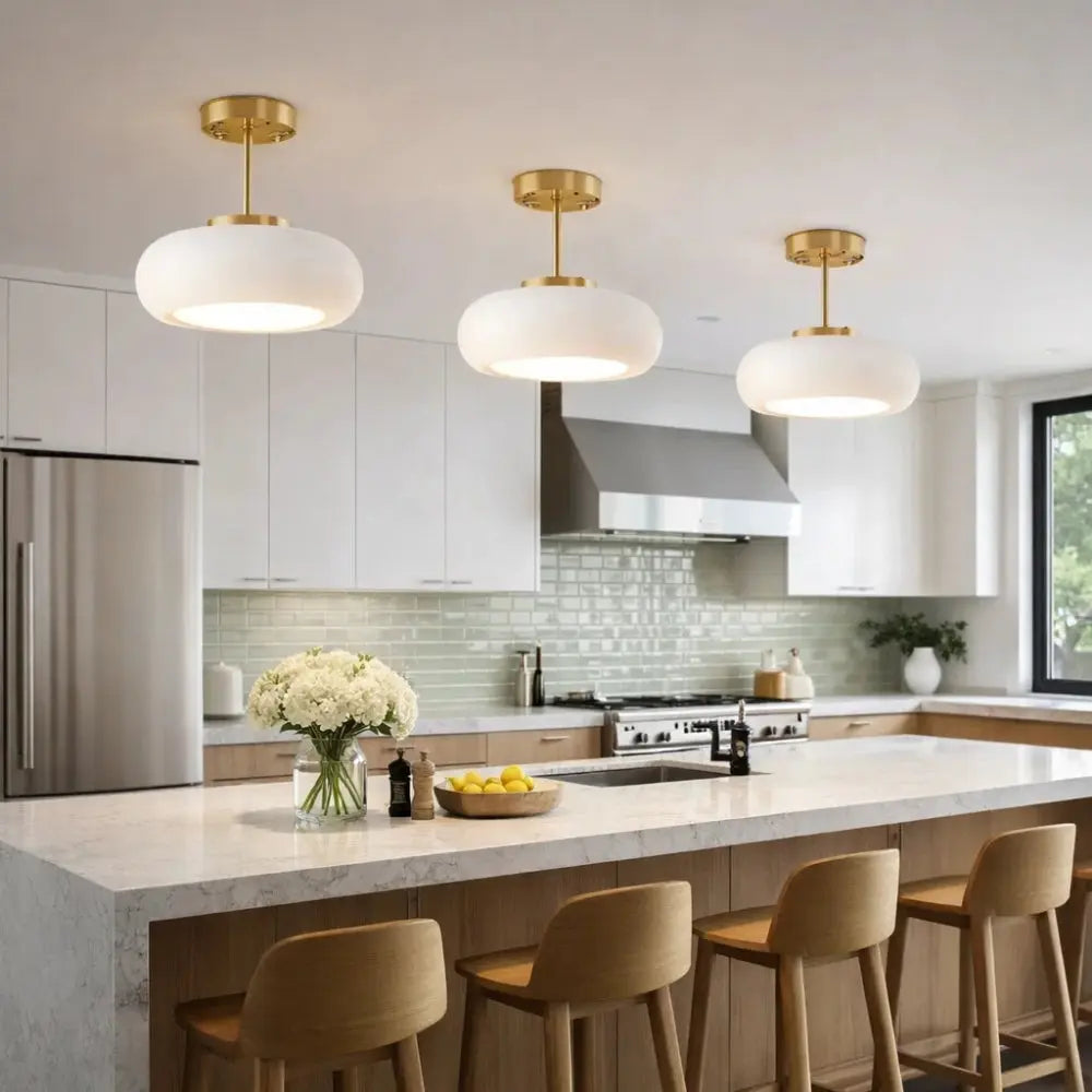 Rinna Nordic globe ceiling light, gold frame, packshot | Wickleigh