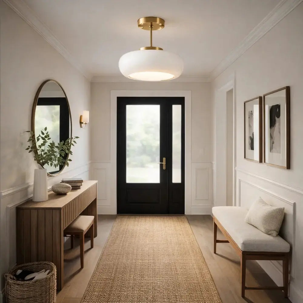 Rinna Nordic globe ceiling light, gold frame, packshot | Wickleigh