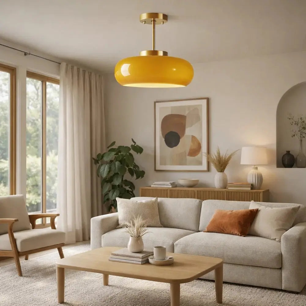 Rinna Nordic globe ceiling light, gold frame, packshot | Wickleigh