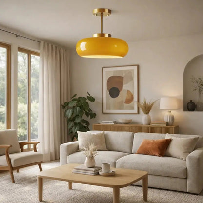 Rinna Nordic globe ceiling light, gold frame, packshot | Wickleigh