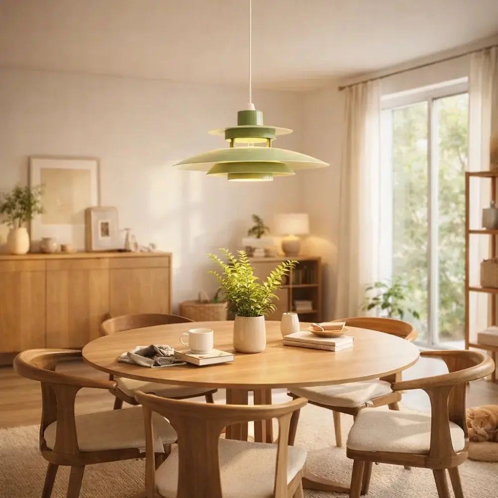 Vesin Danish style pendant light, stacked metal discs | Wickleigh