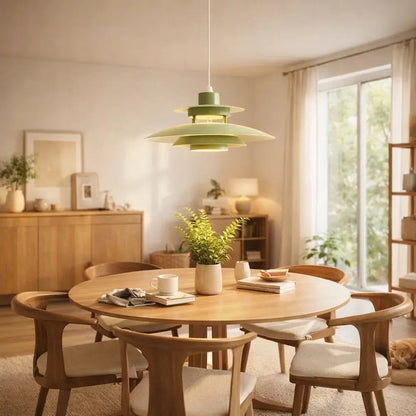 Vesin Danish style pendant light, stacked metal discs | Wickleigh