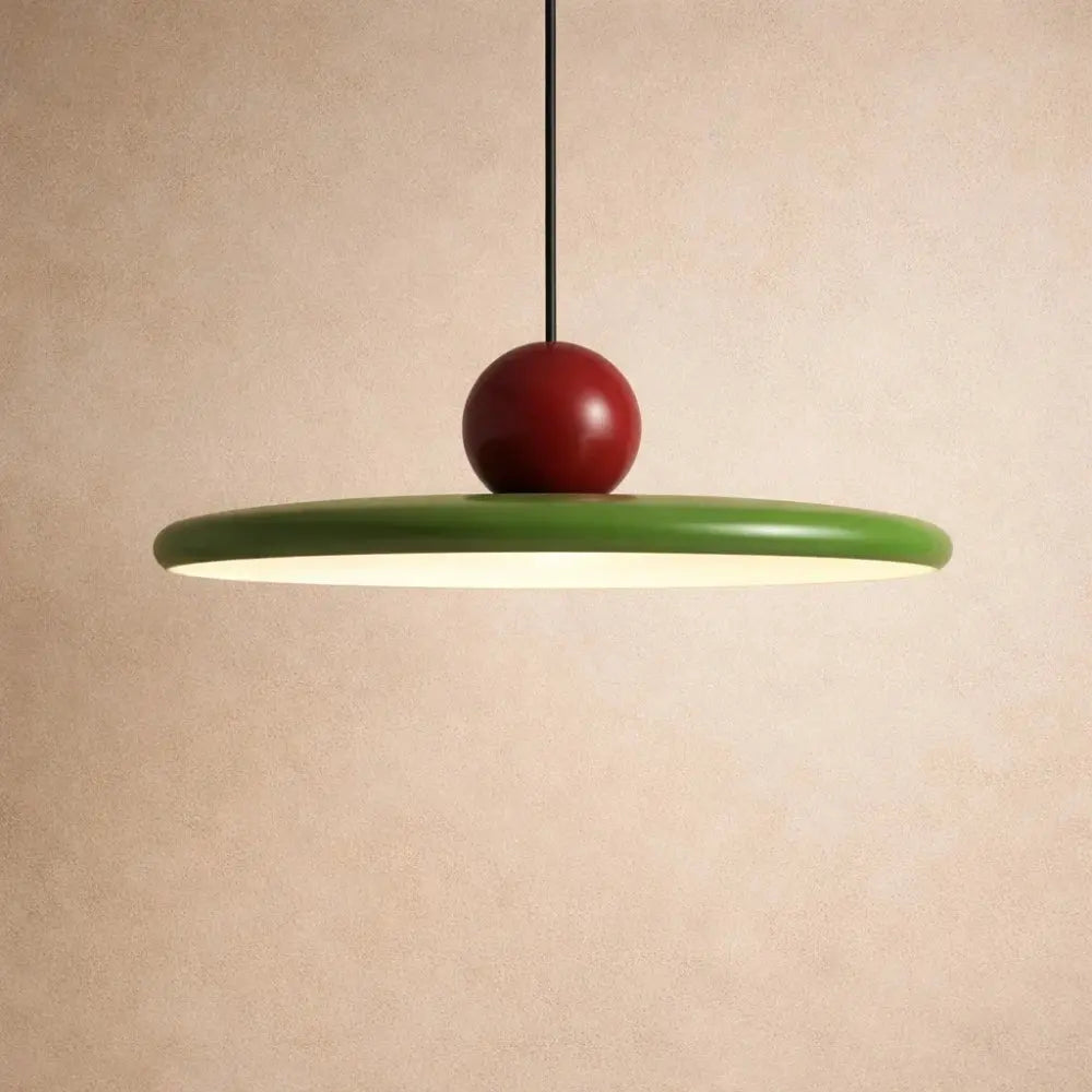 Yvren pendant light, lacquered disc and orb, packshot | Wickleigh