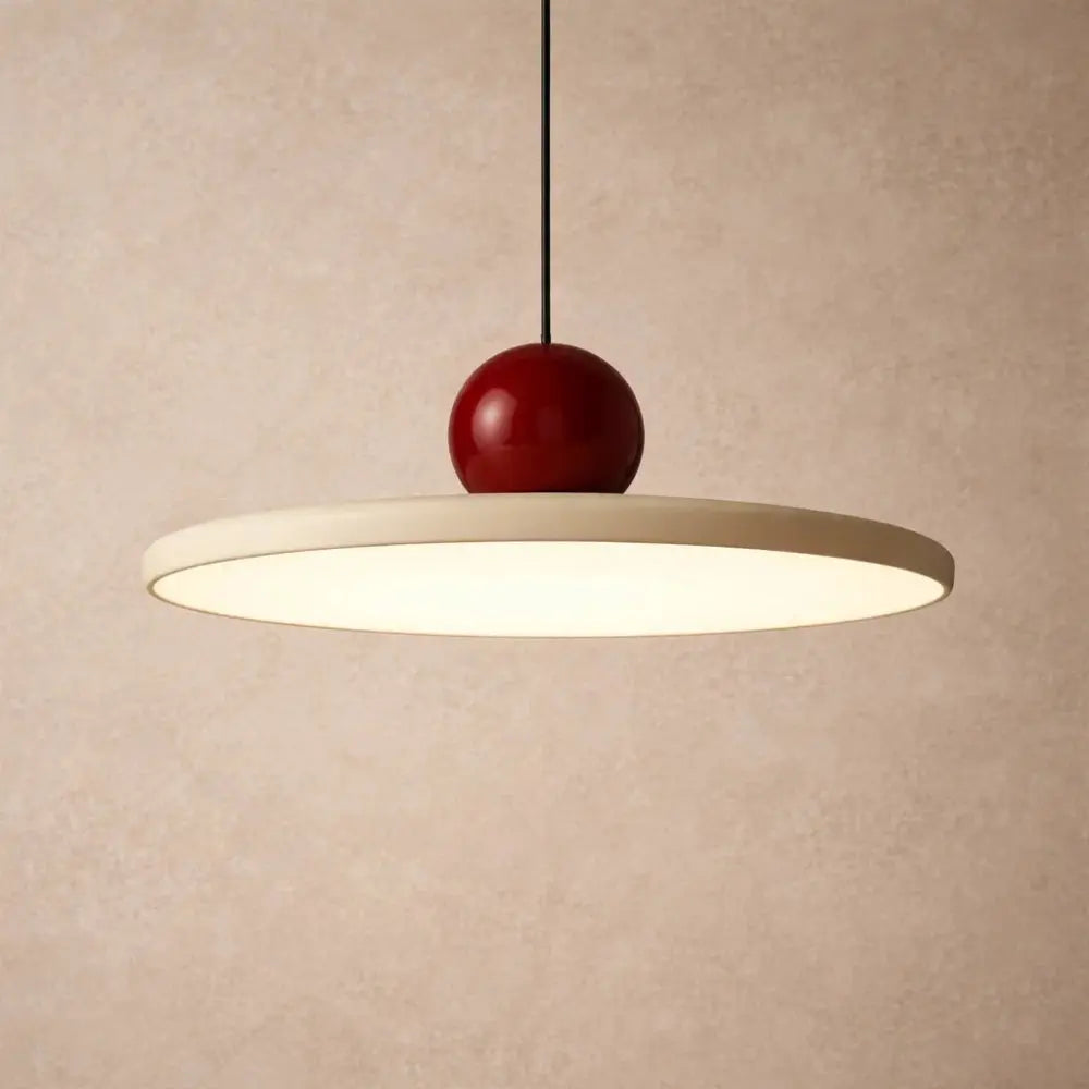 Yvren pendant light, lacquered disc and orb, packshot | Wickleigh