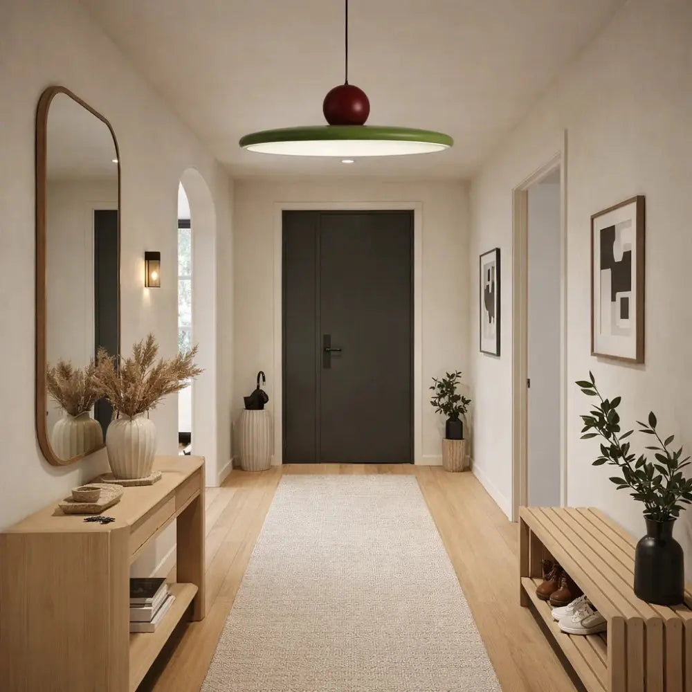 Yvren pendant light, lacquered disc and orb, packshot | Wickleigh