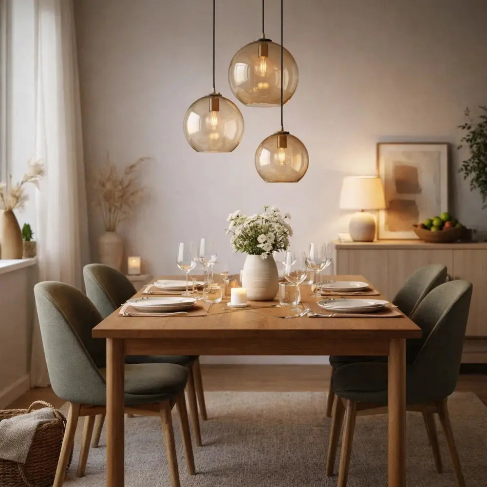 Tamna amber glass pendant light, soft halo dome, packshot | Wickleigh