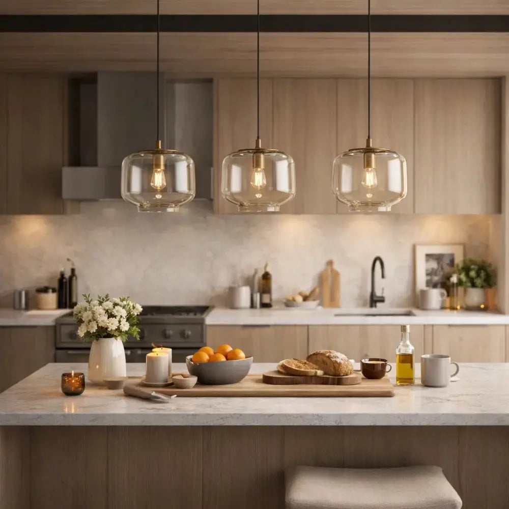 Tamna amber glass pendant light, soft halo dome, packshot | Wickleigh