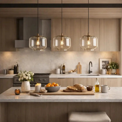 Tamna amber glass pendant light, soft halo dome, packshot | Wickleigh