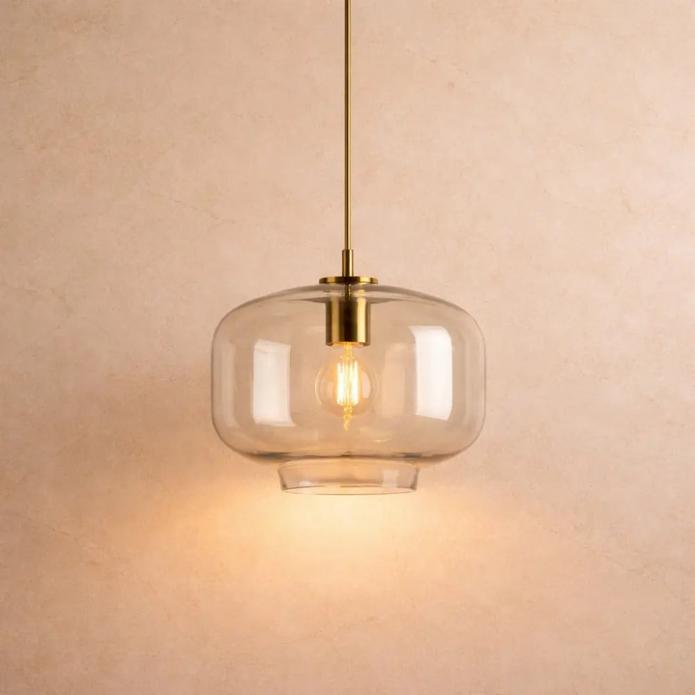 Tamna amber glass pendant light, soft halo dome, packshot | Wickleigh