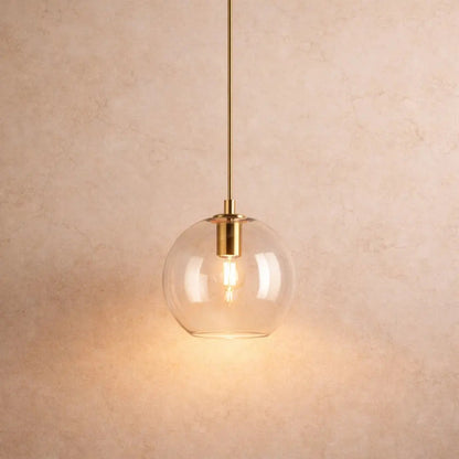 Tamna amber glass pendant light, soft halo dome, packshot | Wickleigh
