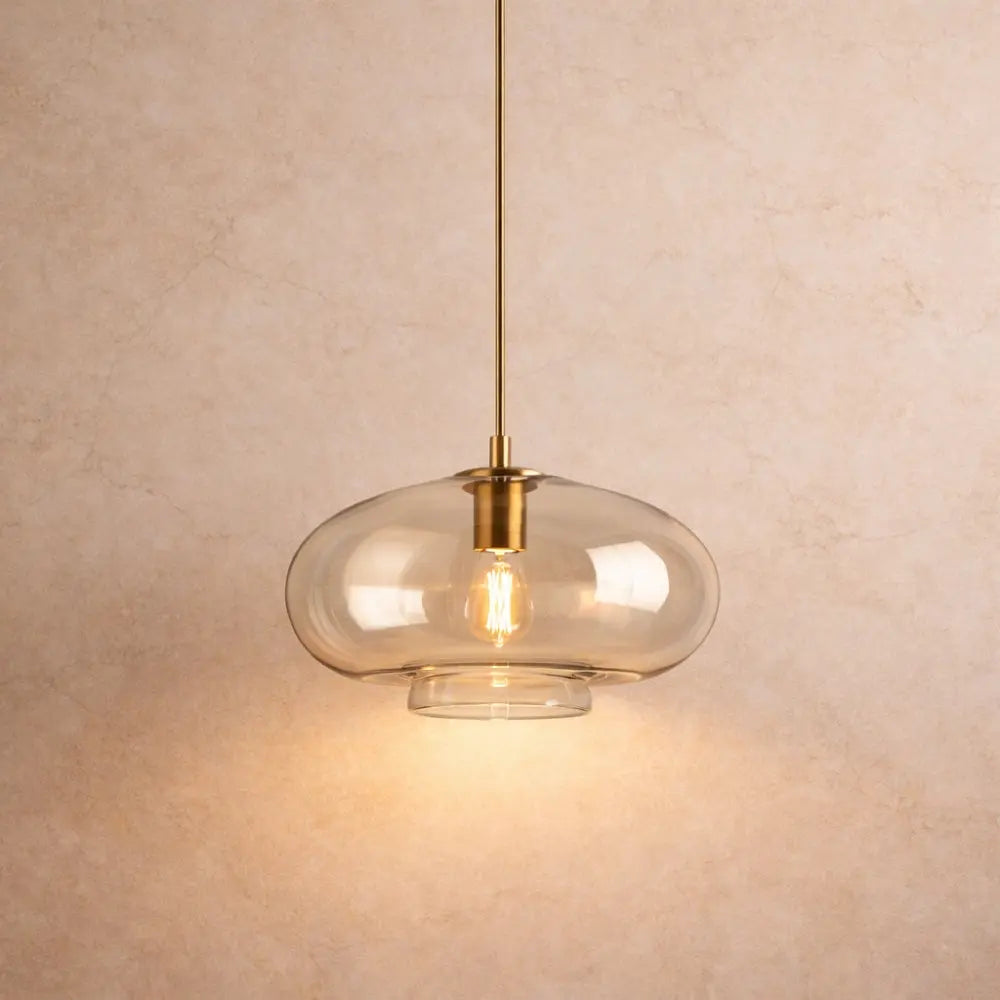 Tamna amber glass pendant light, soft halo dome, packshot | Wickleigh