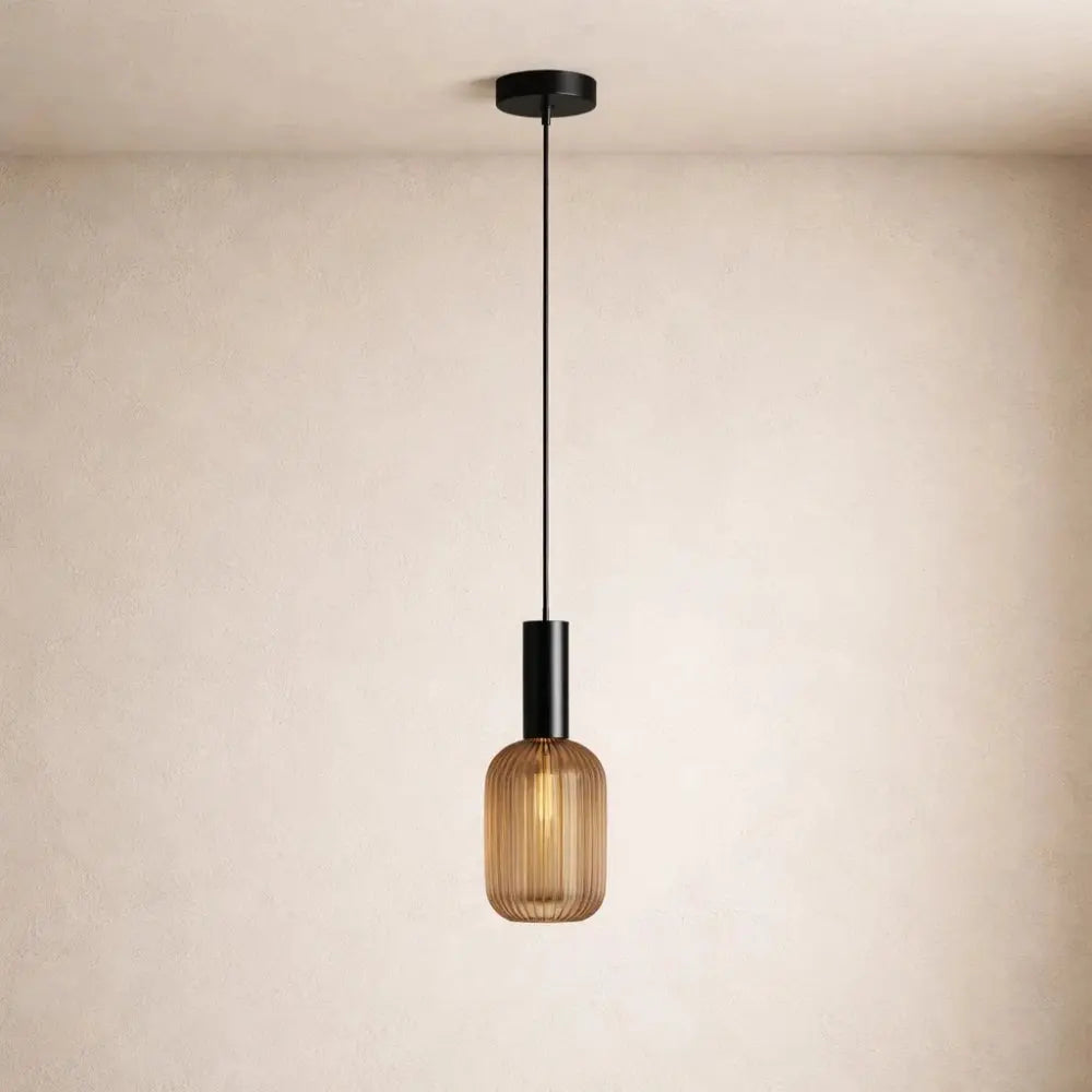 Tinna coloured glass pendant light, retro wave shade, packshot | Wickleigh