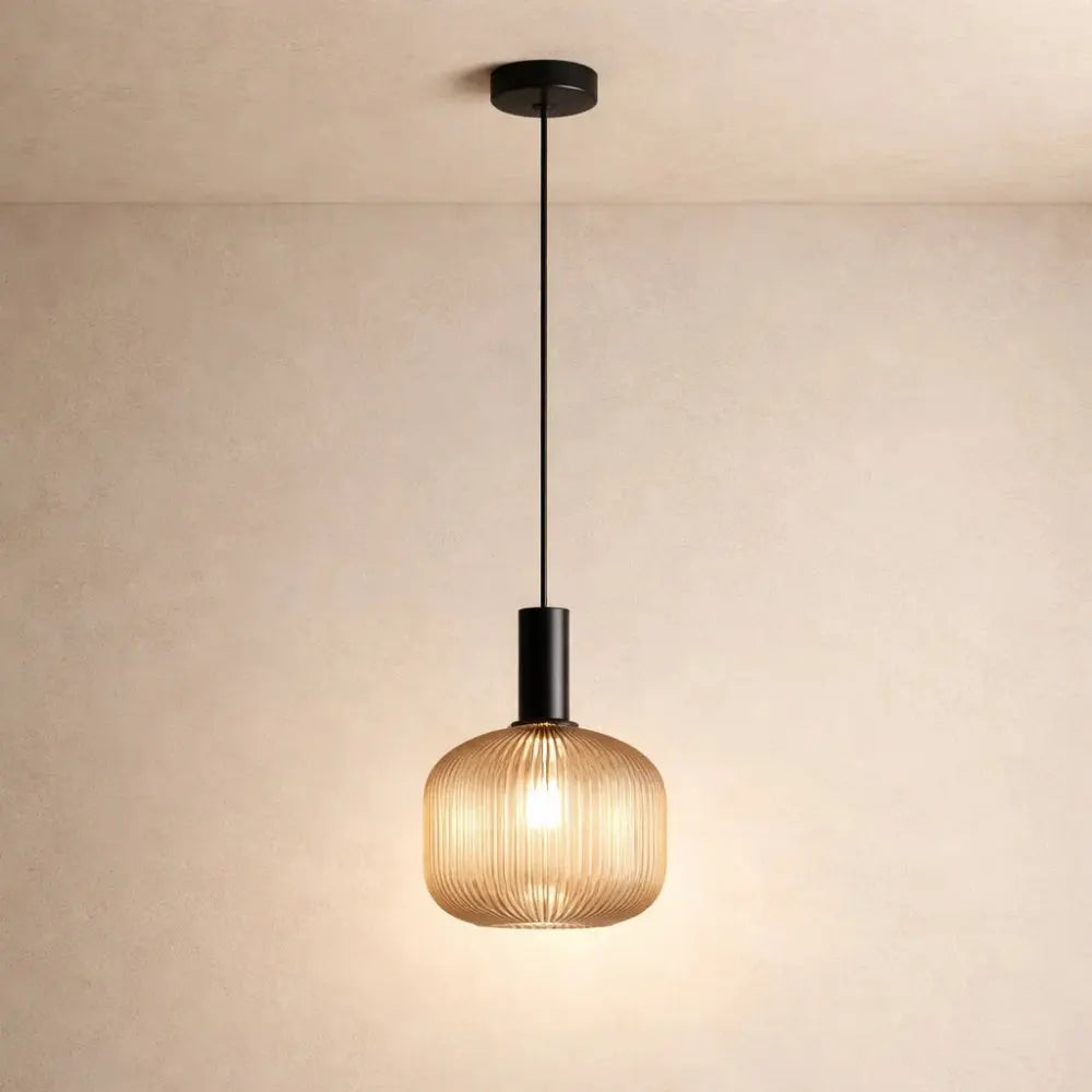 Tinna coloured glass pendant light, retro wave shade, packshot | Wickleigh