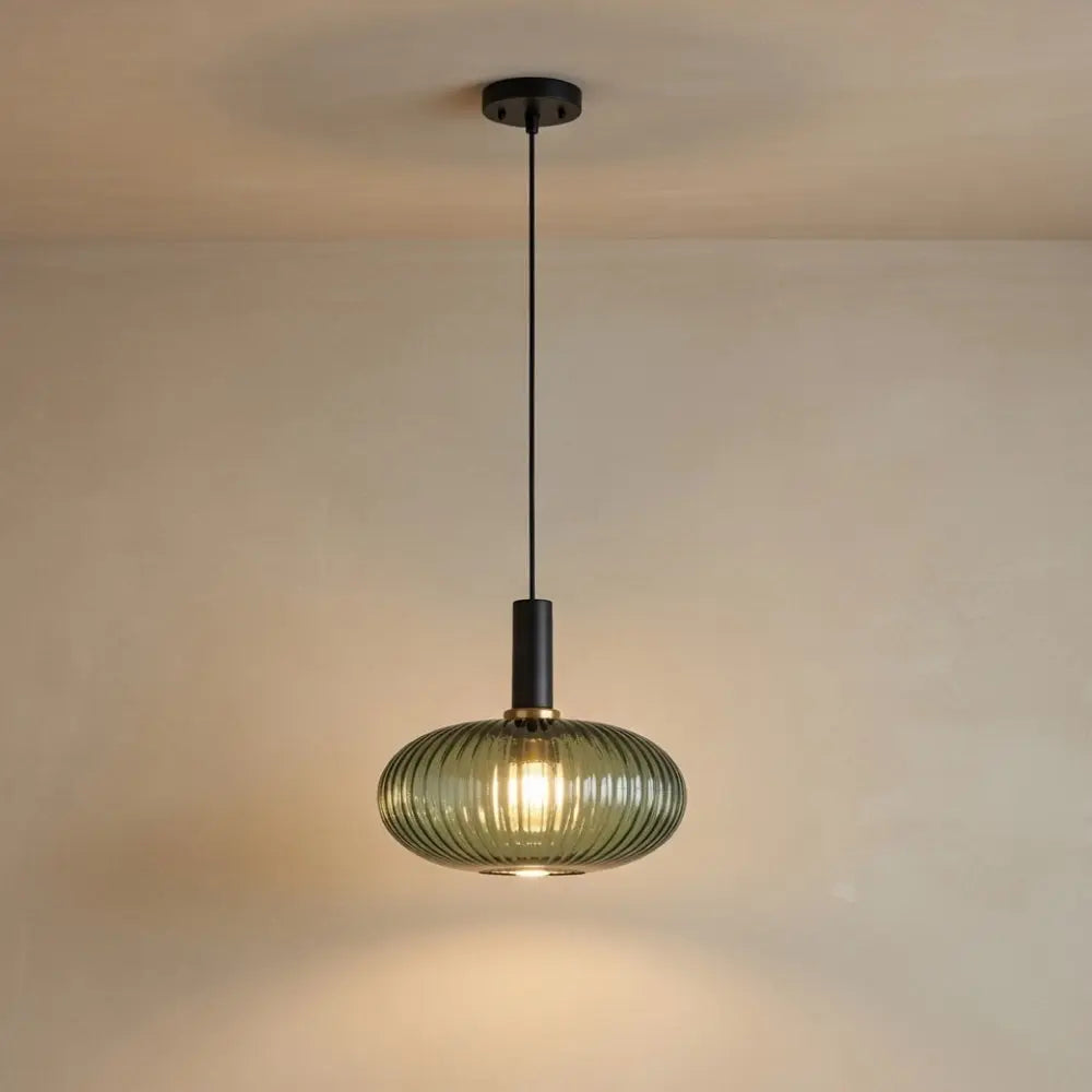 Tinna coloured glass pendant light, retro wave shade, packshot | Wickleigh