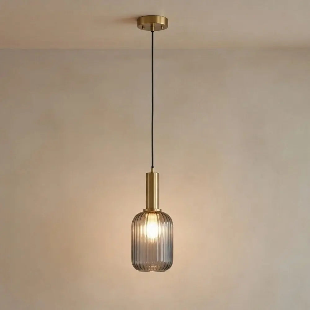 Tinna coloured glass pendant light, retro wave shade, packshot | Wickleigh