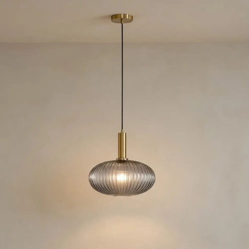 Tinna coloured glass pendant light, retro wave shade, packshot | Wickleigh
