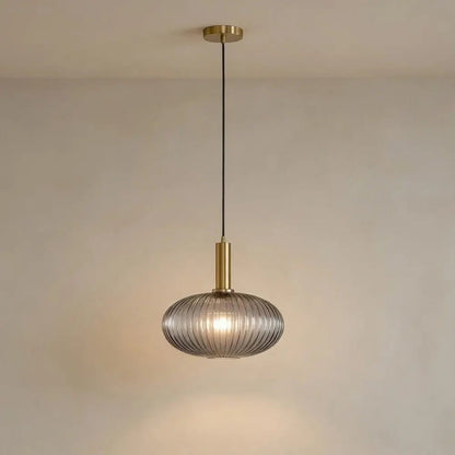 Tinna coloured glass pendant light, retro wave shade, packshot | Wickleigh