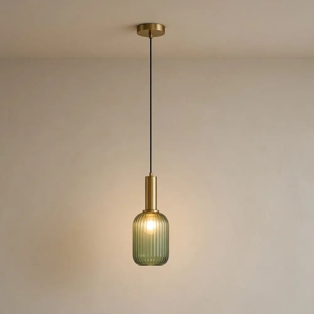 Tinna coloured glass pendant light, retro wave shade, packshot | Wickleigh