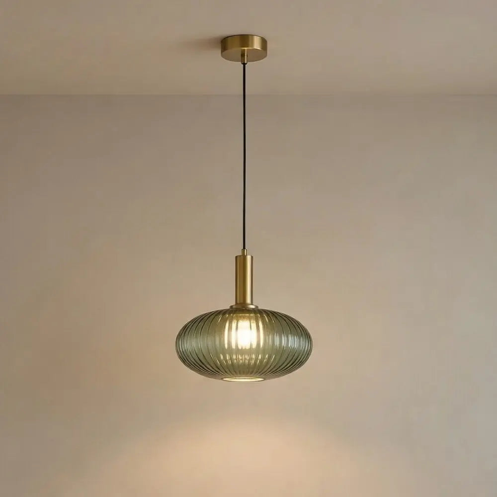 Tinna coloured glass pendant light, retro wave shade, packshot | Wickleigh