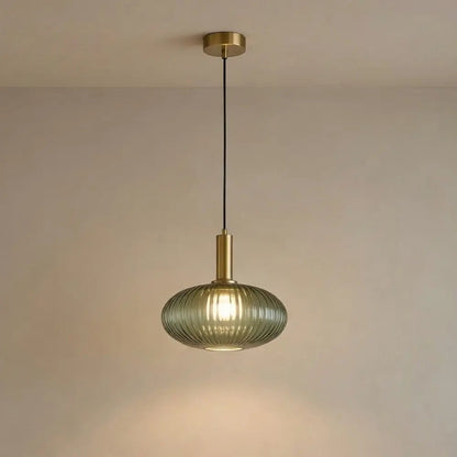 Tinna coloured glass pendant light, retro wave shade, packshot | Wickleigh