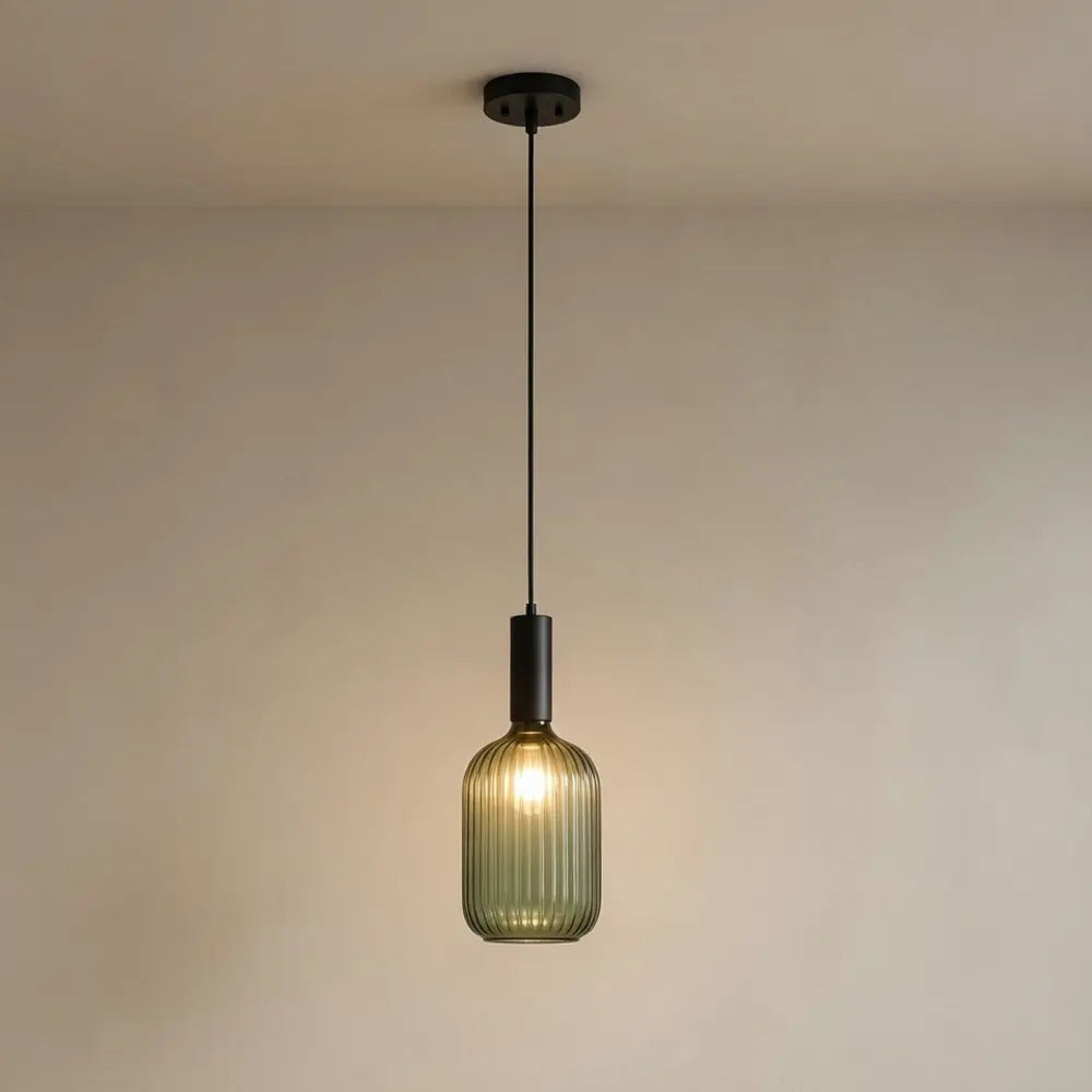 Tinna coloured glass pendant light, retro wave shade, packshot | Wickleigh