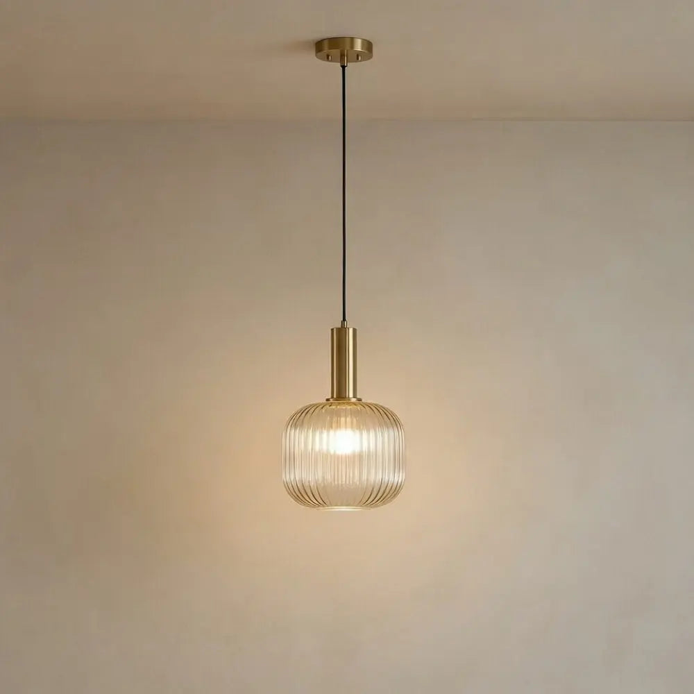 Tinna coloured glass pendant light, retro wave shade, packshot | Wickleigh