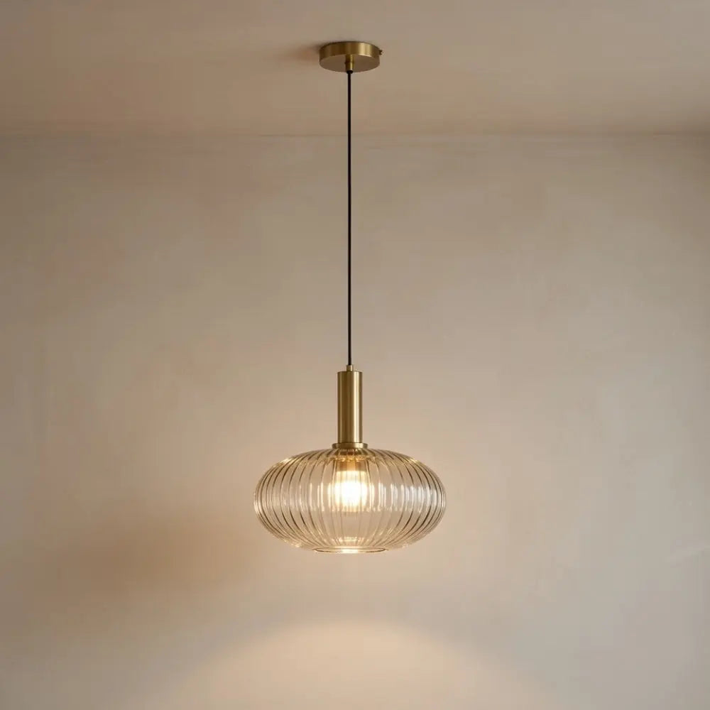 Tinna coloured glass pendant light, retro wave shade, packshot | Wickleigh