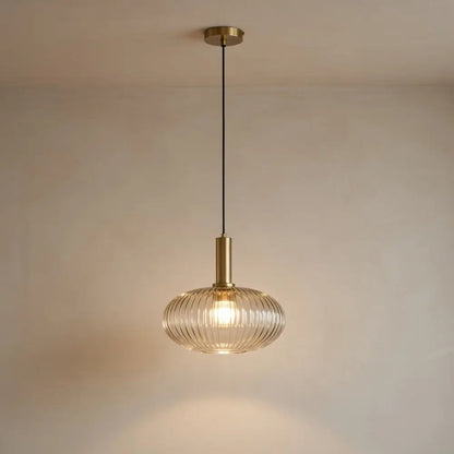 Tinna coloured glass pendant light, retro wave shade, packshot | Wickleigh