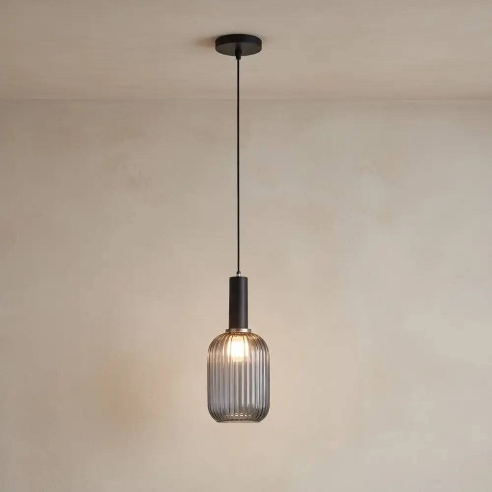 Tinna coloured glass pendant light, retro wave shade, packshot | Wickleigh