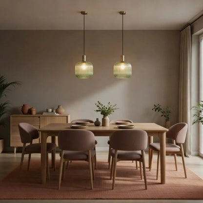 Tinna coloured glass pendant light, retro wave shade, packshot | Wickleigh