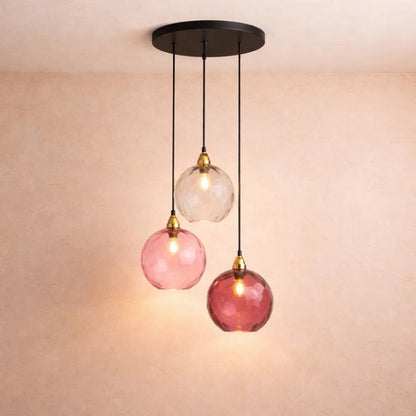 Nybin coloured glass pendant light, cascading spheres, packshot | Wickleigh