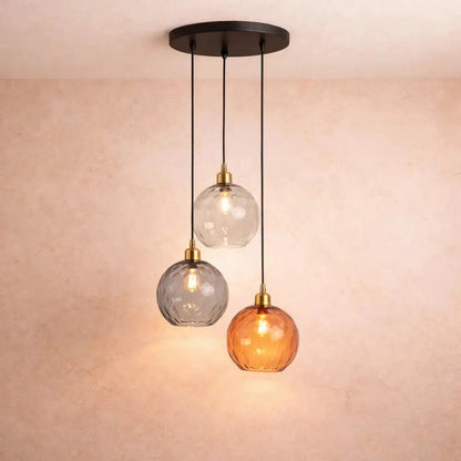 Nybin coloured glass pendant light, cascading spheres, detail view | Wickleigh