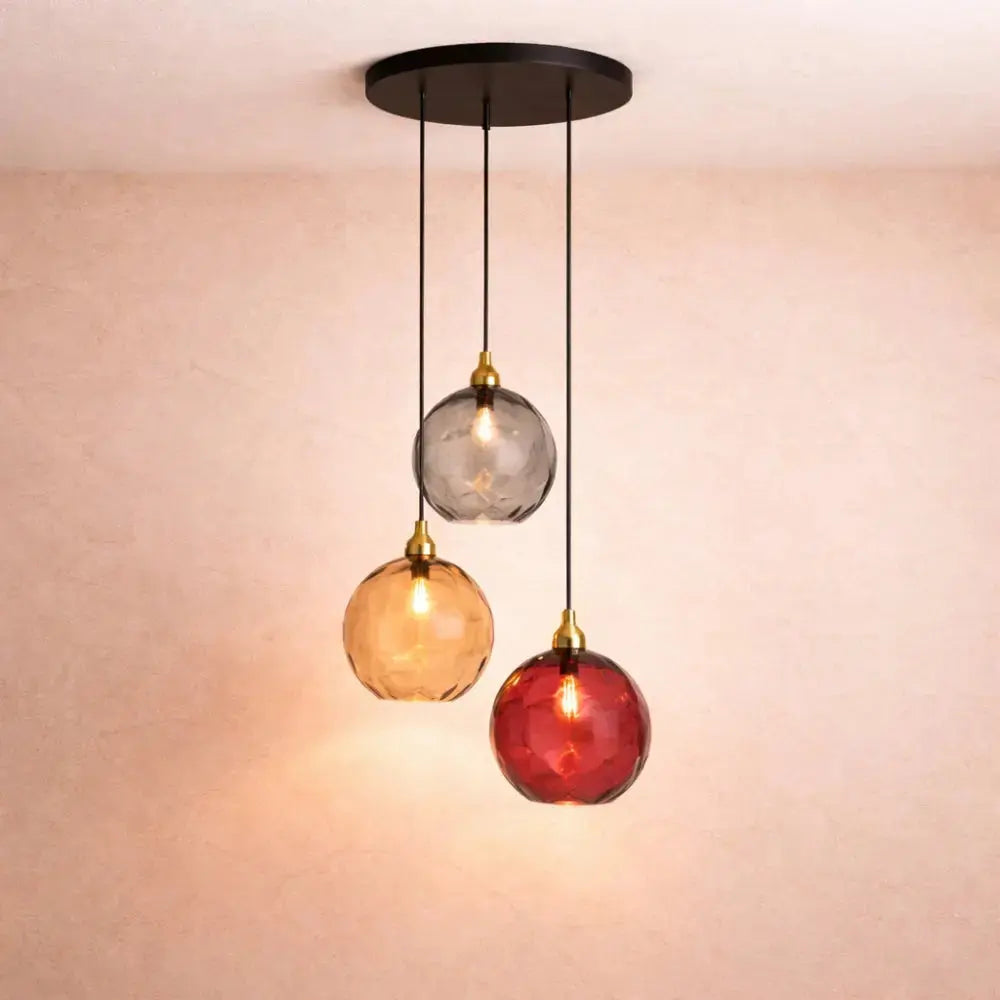 Nybin coloured glass pendant light, cascading spheres, packshot | Wickleigh